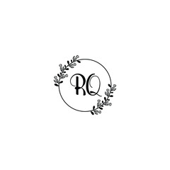 RQ initial letters Wedding monogram logos, hand drawn modern minimalistic and frame floral templates