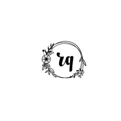 RQ initial letters Wedding monogram logos, hand drawn modern minimalistic and frame floral templates