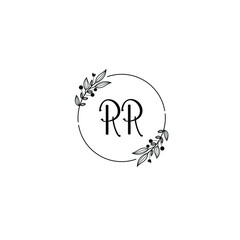 RR initial letters Wedding monogram logos, hand drawn modern minimalistic and frame floral templates