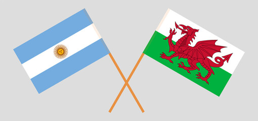 Crossed flags of Argentina and Wales. Official colors. Correct proportion