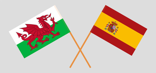 Crossed flags of Wales and Spain. Official colors. Correct proportion