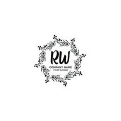 RW initial letters Wedding monogram logos, hand drawn modern minimalistic and frame floral templates