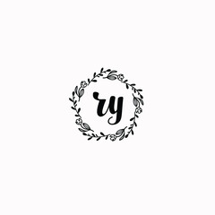 RY initial letters Wedding monogram logos, hand drawn modern minimalistic and frame floral templates