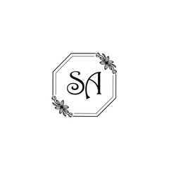 SA initial letters Wedding monogram logos, hand drawn modern minimalistic and frame floral templates
