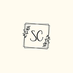 SC initial letters Wedding monogram logos, hand drawn modern minimalistic and frame floral templates