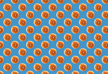 seamless pattern of dried orange mugs, orange mugs top view