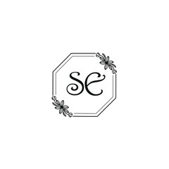SE initial letters Wedding monogram logos, hand drawn modern minimalistic and frame floral templates