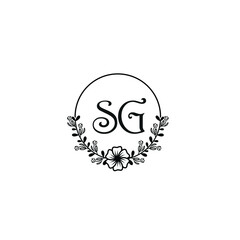 SG initial letters Wedding monogram logos, hand drawn modern minimalistic and frame floral templates