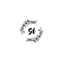SI initial letters Wedding monogram logos, hand drawn modern minimalistic and frame floral templates