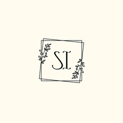 SI initial letters Wedding monogram logos, hand drawn modern minimalistic and frame floral templates