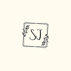 SJ initial letters Wedding monogram logos, hand drawn modern minimalistic and frame floral templates