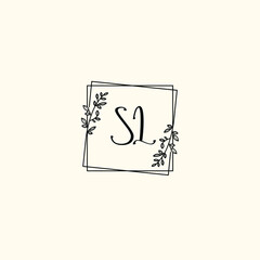 SL initial letters Wedding monogram logos, hand drawn modern minimalistic and frame floral templates