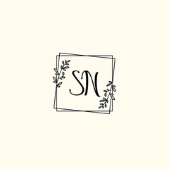 SN initial letters Wedding monogram logos, hand drawn modern minimalistic and frame floral templates