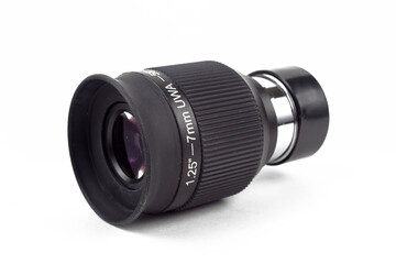 Fototapeta premium Alchevsk Ukrain - 18 March 2021: Telescope eyepiece on white background, isolate, close-up.