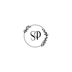 SP initial letters Wedding monogram logos, hand drawn modern minimalistic and frame floral templates
