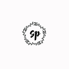 SP initial letters Wedding monogram logos, hand drawn modern minimalistic and frame floral templates