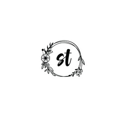 ST initial letters Wedding monogram logos, hand drawn modern minimalistic and frame floral templates