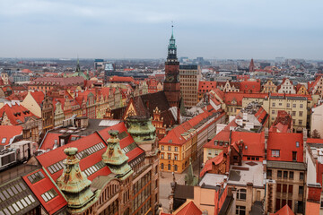Fototapeta na wymiar aerial view of the old district of wroclaw city in poland