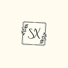 SX initial letters Wedding monogram logos, hand drawn modern minimalistic and frame floral templates