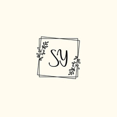 SY initial letters Wedding monogram logos, hand drawn modern minimalistic and frame floral templates
