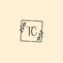 TC initial letters Wedding monogram logos, hand drawn modern minimalistic and frame floral templates