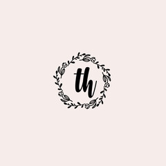 TH initial letters Wedding monogram logos, hand drawn modern minimalistic and frame floral templates