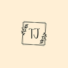 TJ initial letters Wedding monogram logos, hand drawn modern minimalistic and frame floral templates