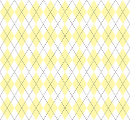 Easter Argyle plaid. Scottish pattern in yellow and white rhombuses. Scottish cage. Traditional Scottish background of diamonds. Seamless fabric texture. Vector illustration