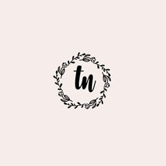 TN initial letters Wedding monogram logos, hand drawn modern minimalistic and frame floral templates