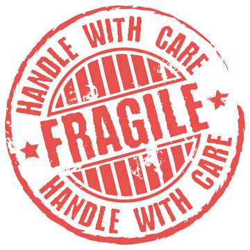 Fragile. Handle With Care. Red Stamp.