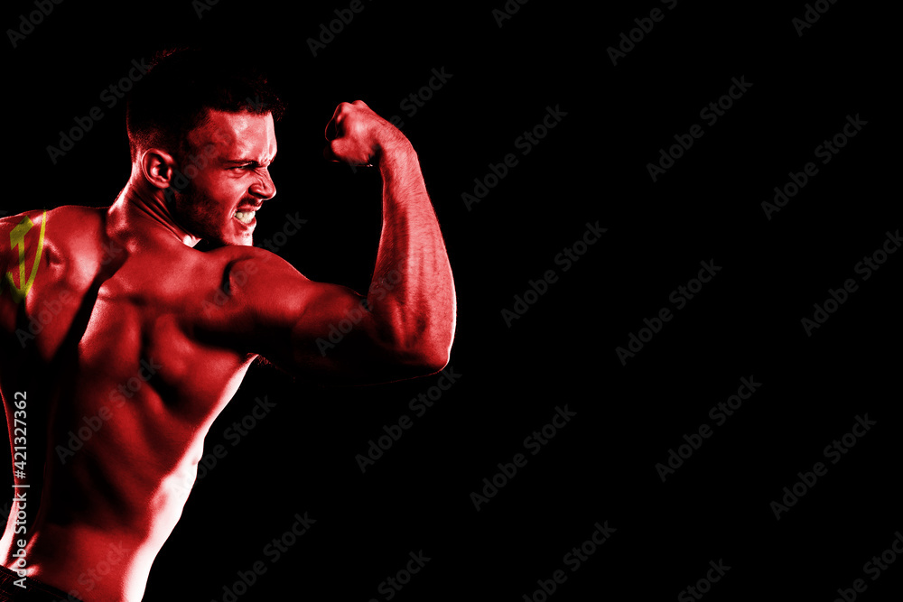 Wall mural Soviet Union flag on handsome young muscular man