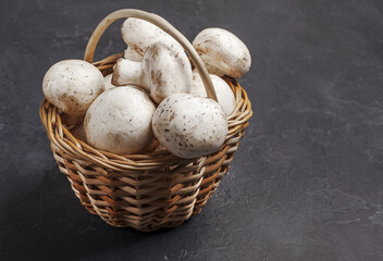 Mushrooms. Peeled fresh champignons on the table.