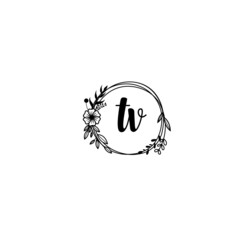 TV initial letters Wedding monogram logos, hand drawn modern minimalistic and frame floral templates