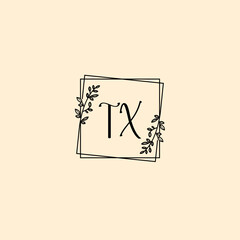 TX initial letters Wedding monogram logos, hand drawn modern minimalistic and frame floral templates