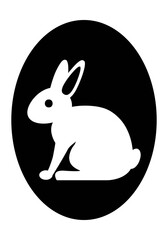 Icono de conejo blanco sobre elipse negra