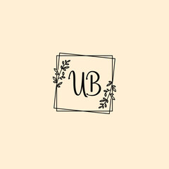 UB initial letters Wedding monogram logos, hand drawn modern minimalistic and frame floral templates
