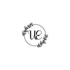 UE initial letters Wedding monogram logos, hand drawn modern minimalistic and frame floral templates