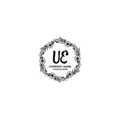 UE initial letters Wedding monogram logos, hand drawn modern minimalistic and frame floral templates