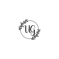 UG initial letters Wedding monogram logos, hand drawn modern minimalistic and frame floral templates