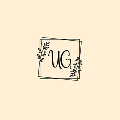 UG initial letters Wedding monogram logos, hand drawn modern minimalistic and frame floral templates