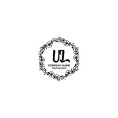 UL initial letters Wedding monogram logos, hand drawn modern minimalistic and frame floral templates