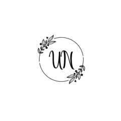 UN initial letters Wedding monogram logos, hand drawn modern minimalistic and frame floral templates