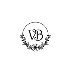 VB initial letters Wedding monogram logos, hand drawn modern minimalistic and frame floral templates