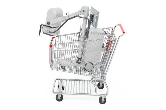 Shopping cart with mobile x-ray machine. 3D rendering