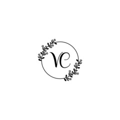 VC initial letters Wedding monogram logos, hand drawn modern minimalistic and frame floral templates
