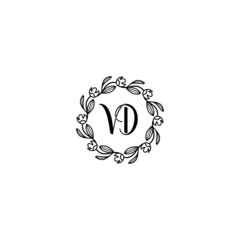 VD initial letters Wedding monogram logos, hand drawn modern minimalistic and frame floral templates