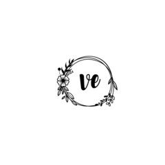 VE initial letters Wedding monogram logos, hand drawn modern minimalistic and frame floral templates