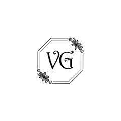 VG initial letters Wedding monogram logos, hand drawn modern minimalistic and frame floral templates