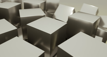 Abstract 3d render, modern geometric background design. Composition of metal cubes. Abstract modern cubes squares background. Science and technology. Big data, business concept