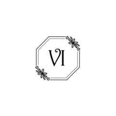 VI initial letters Wedding monogram logos, hand drawn modern minimalistic and frame floral templates